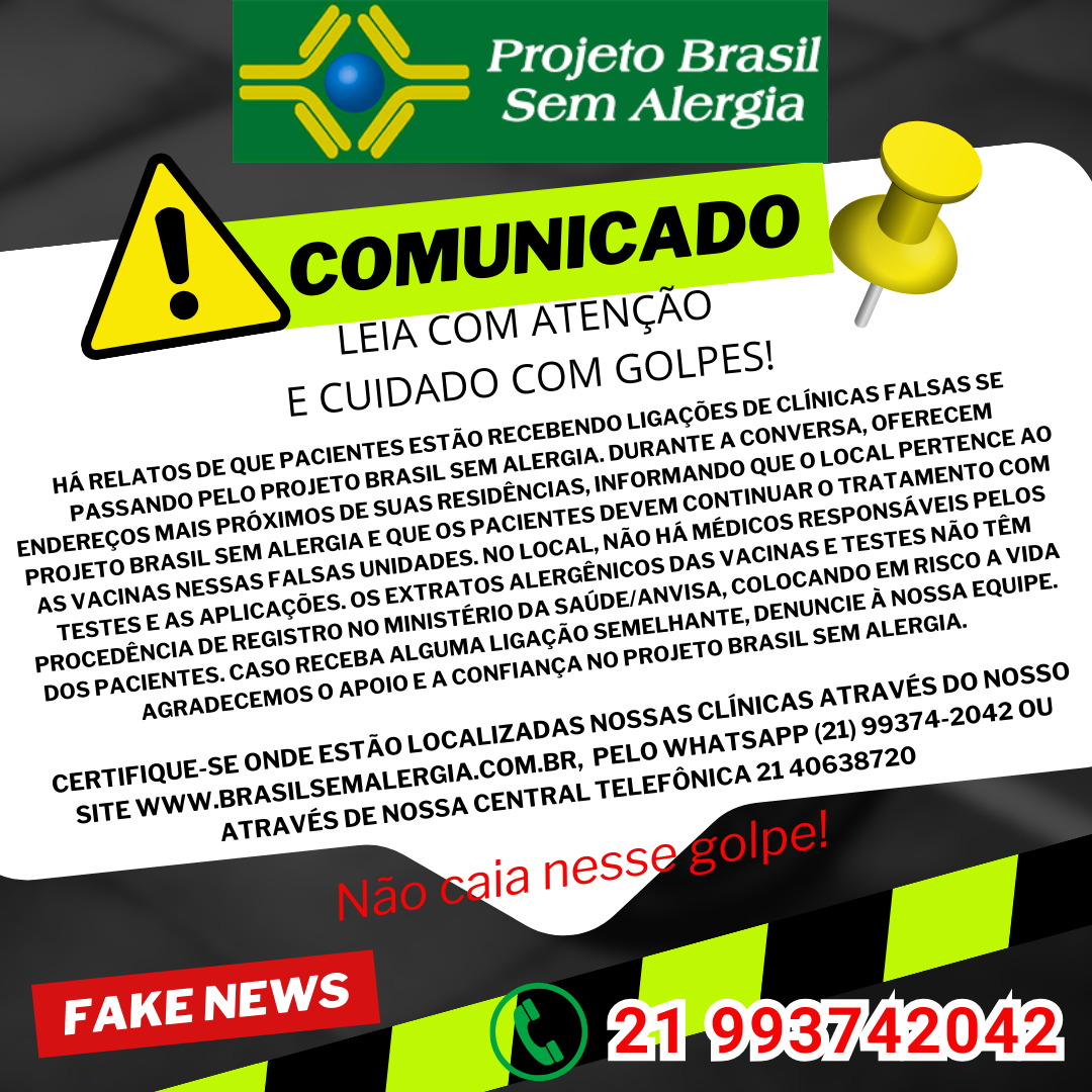 Se por ventura te ligarem pedindo depósitos em dinheiro ou que troque de clínica não acredite. É fraude. Nos comunique imediam
